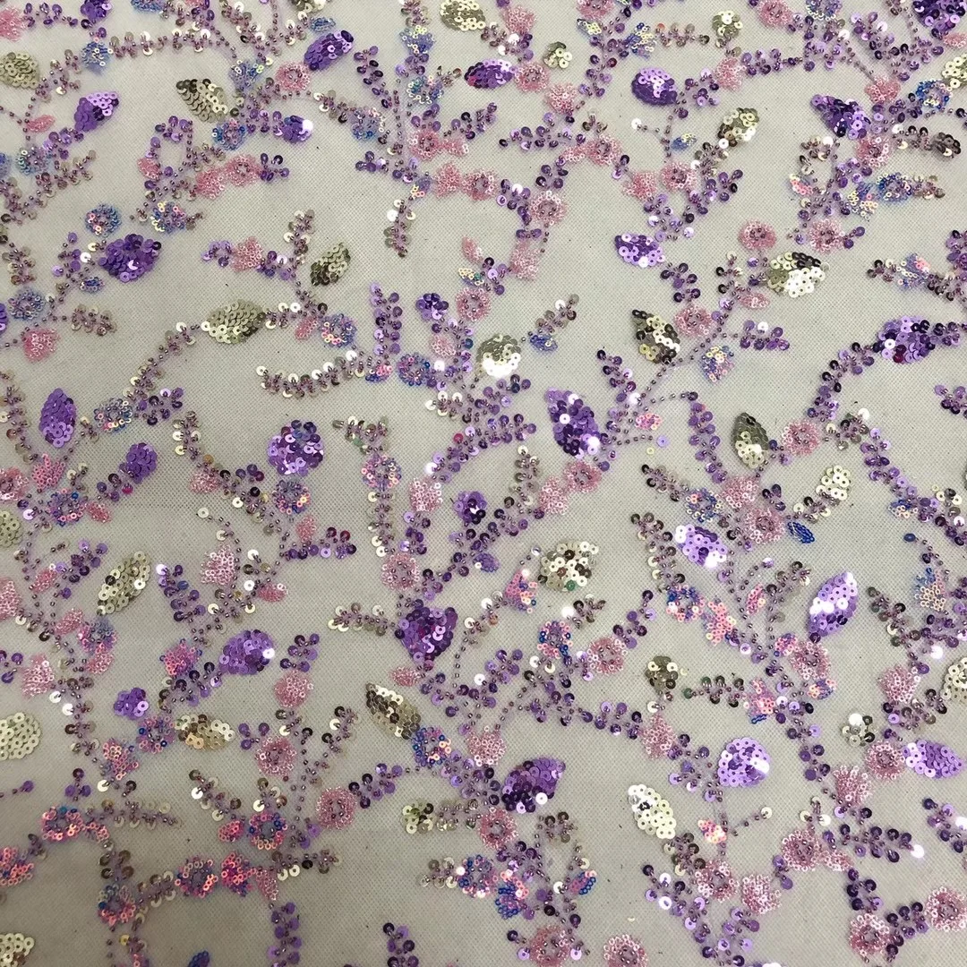 

French beaded sequins high quality lace fabric 5 yards 2021 latest fashion embroidered tulle lace fabric HX-G1923