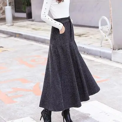 Шерстяные юбки с высокой талией женские зимние 2020 шерстяная длинная