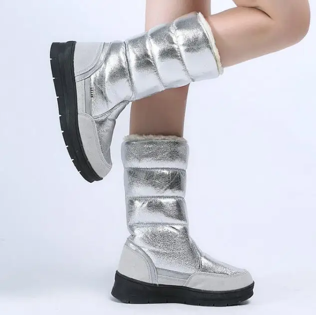 Высокие сапоги женская зимняя обувь Женская стильная серебристого цвета модная