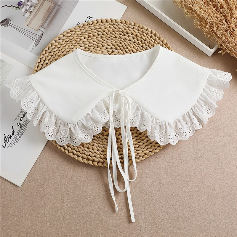 

Women Girls Vintage Lolita False False Collar Scarf Sweet Ruffles Lace-up Bow Decorative Chain Choker Short Poncho
