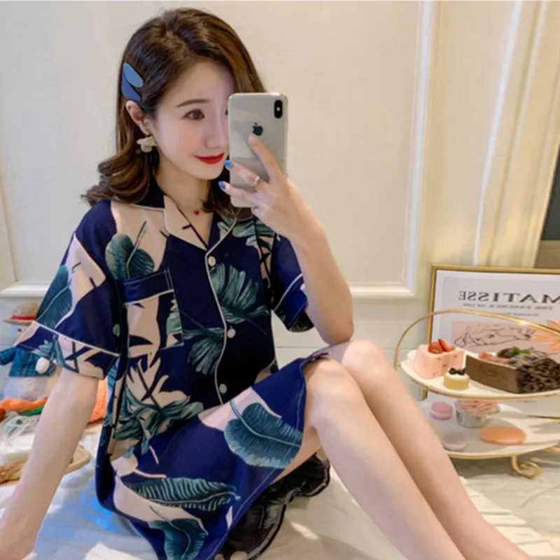 Ночные рубашки женская пижама летняя Милая однобортная одежда в Корейском стиле