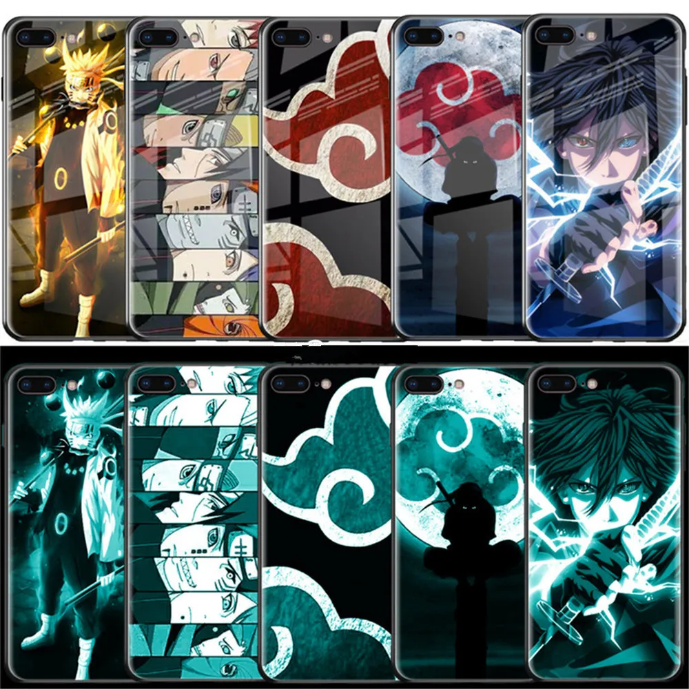 Роскошный светящийся чехол Comic Наруто для iphone 11 PRO Max 10 X XR XS MAX 6 6s 7 8 plus Coque Noctilucous glass