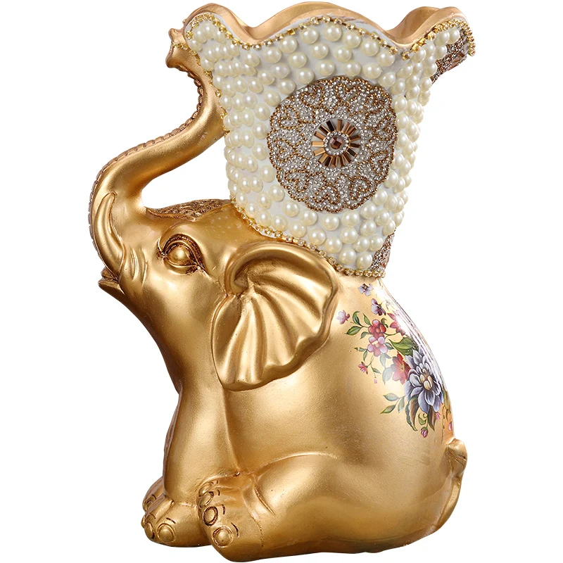 

European Style Luxury Elephant Vase Simple Home Decoration Modern Living Room Dry Flower Arrangement Plant Pots Decorative