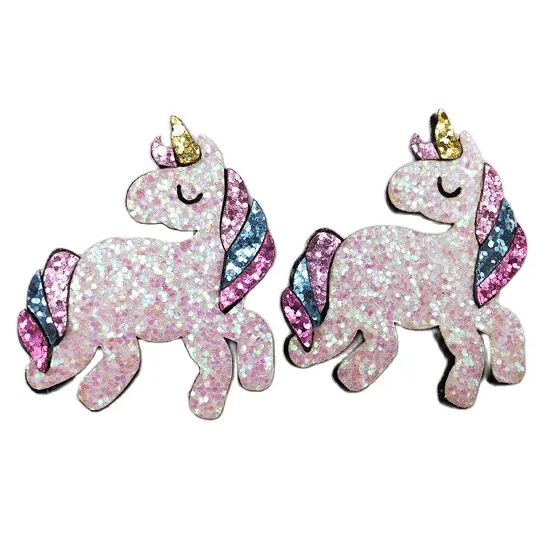 

10pcs/lot 5.5x6.5cm Glitter Fabric Appliques Cartoon Unicorn Padded Patches for Wall Clothes Stickers DIY Hair Clips decoration
