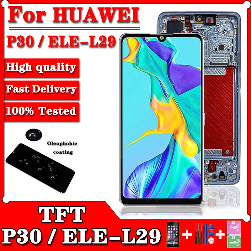 

TFT 100% тестовый дисплей для Huawei P30 ELE-L29 ЖК-сенсорный экран с рамкой дигитайзер экран Замена для Huawei P 30