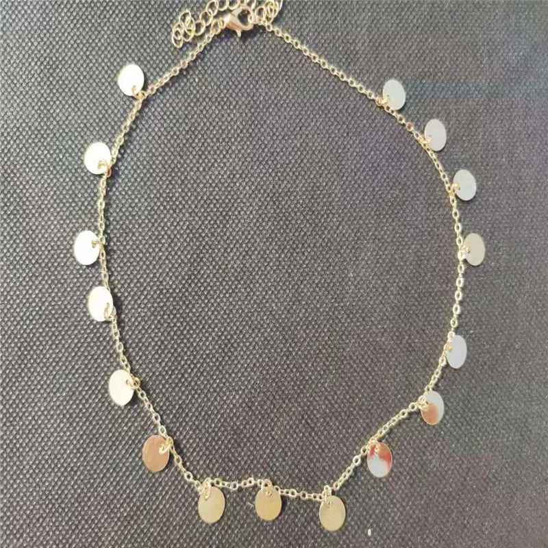 Простой Boho монеты золото Chockers Цепочки и ожерелья серебряные круглые для Для женщин монет Цепочки и ожерелья s Подвески Колье Цепочки и ожерелья Свадебные украшения