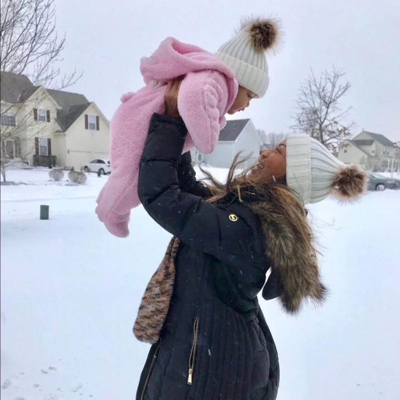 Детская шапка из искусственного меха енота зимние теплые вязаные шапки с двойным