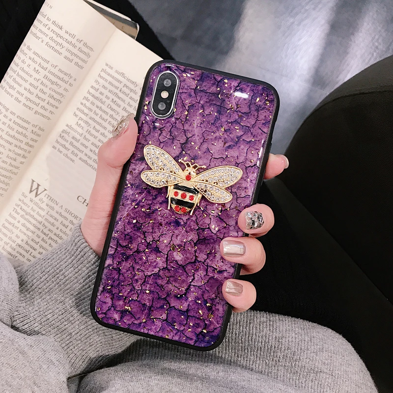 VOZRO роскошный 3D Блестящий пчелиный чехол для телефона для iPhone 7 8 Plus X XR XS Max клей анти-осень для iPhone 11 Pro Max чехол - Цвет: Purple Bee