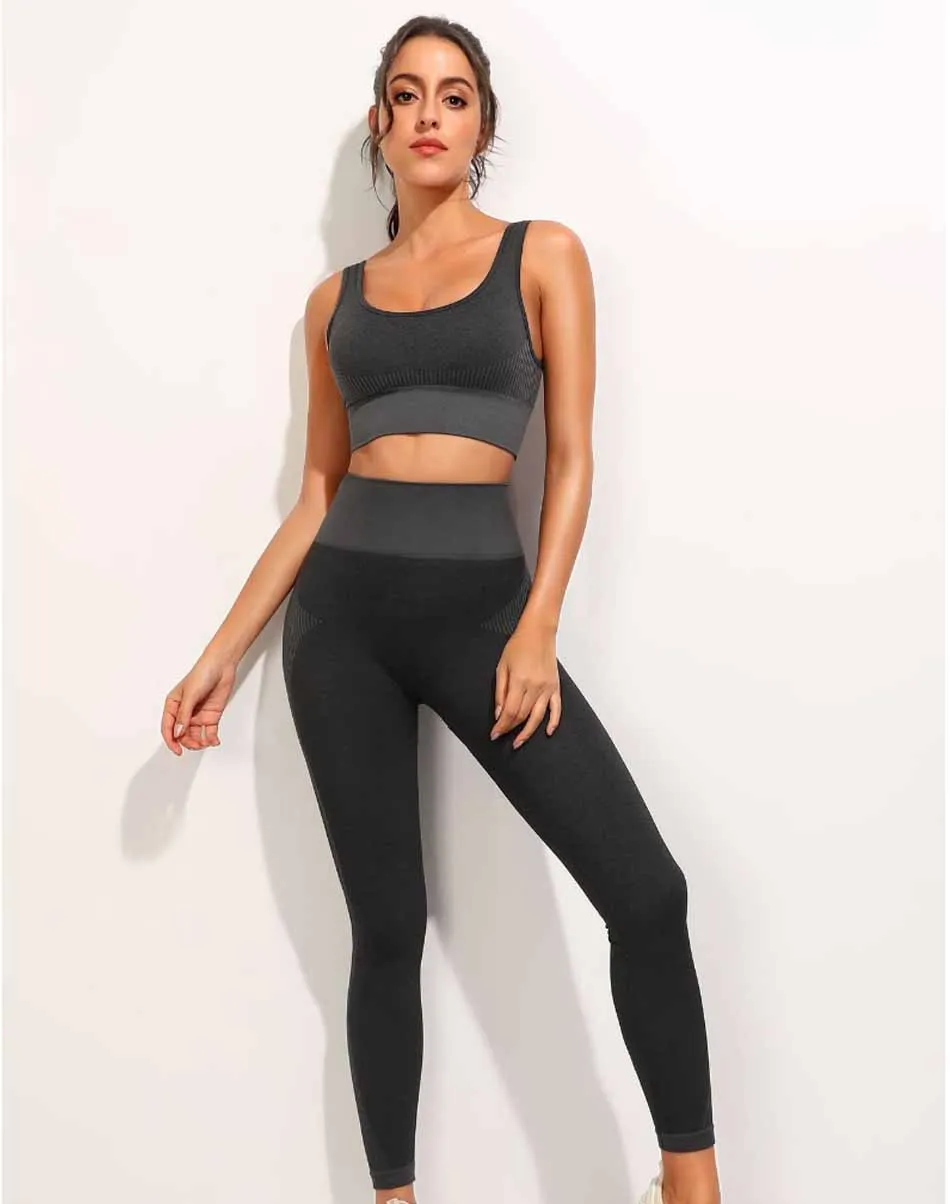 Бесшовная женская спортивная одежда костюм для йоги из 3 предметов брюки с