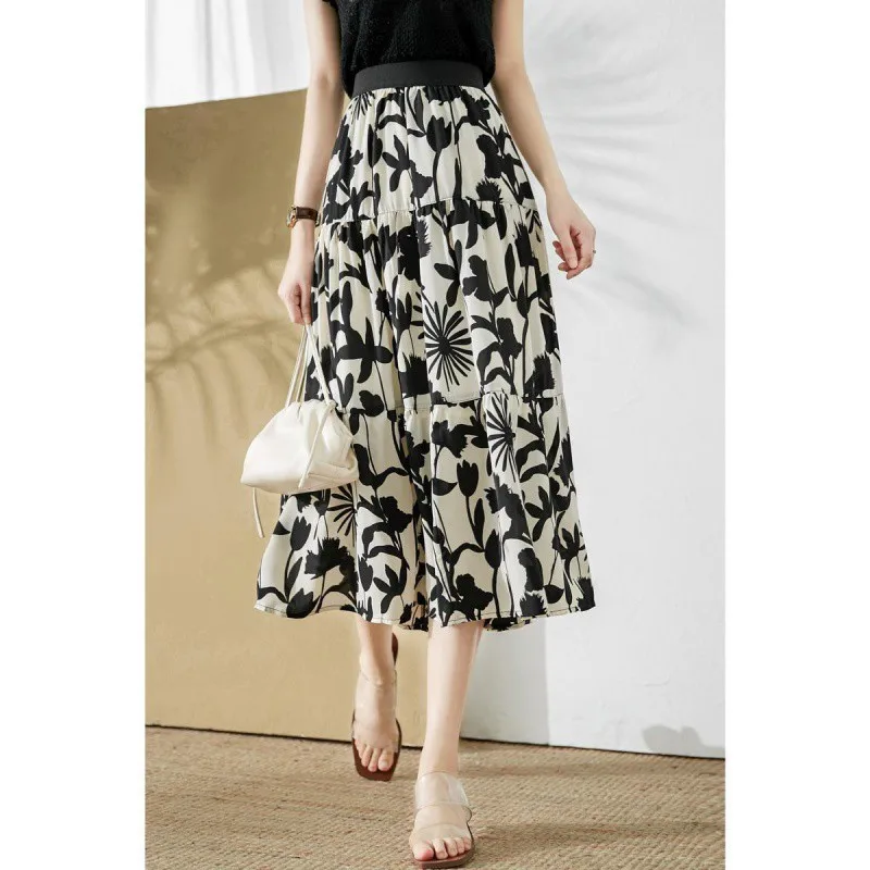 Chiffon drooping skirt high-waisted skirt spring and summer long lady summer skirt  korean fashion clothing  skirt