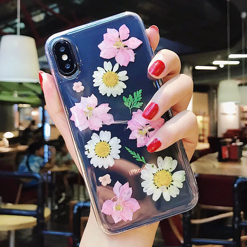 08 Настоящие сухие цветы чехол для телефона для iPhone X 7 8 Plus прозрачный мягкий ТПУ красивый прессованный задний Чехол для iPhone 11 11 Pro Max - Цвет: 08