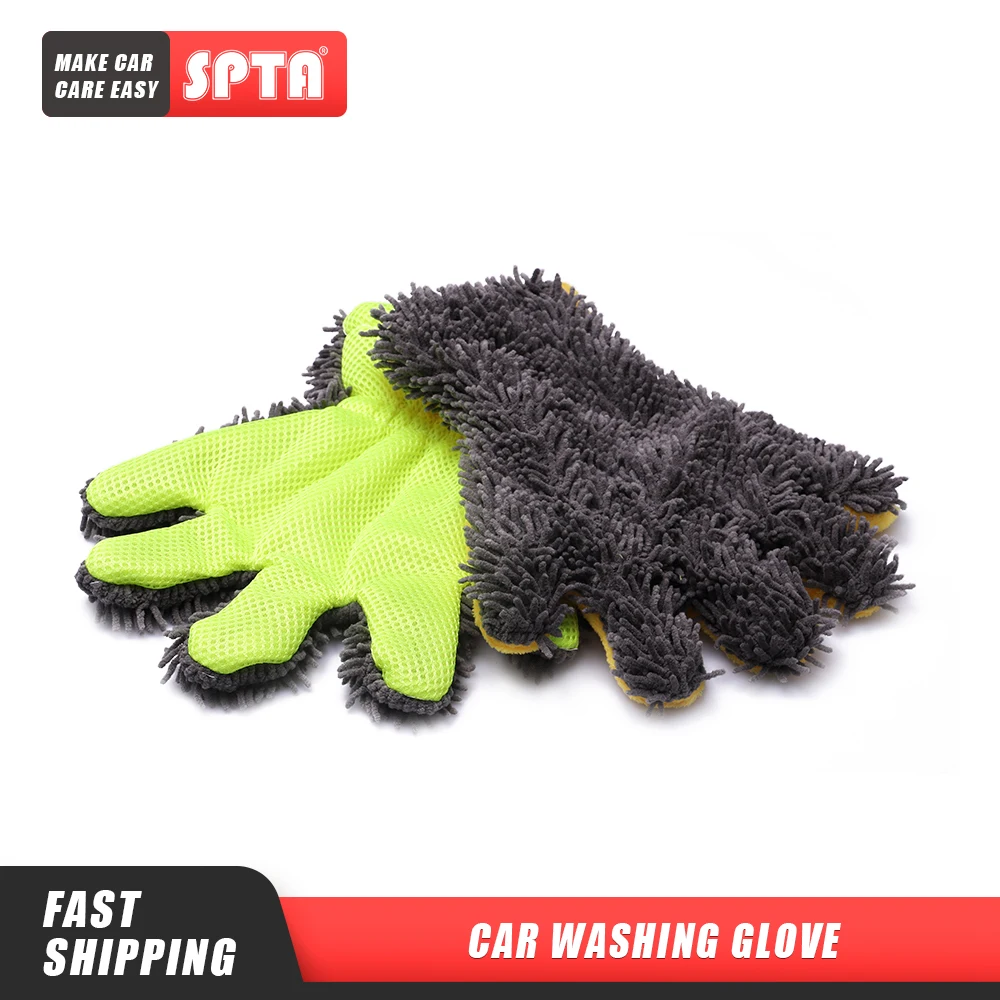 

SPTA 5 Finger Car Washing Gloves Soft Multifunction Double-sided Car Cleaning Brush Car Wash Car Cleaning Gloves Coral Mitt Car