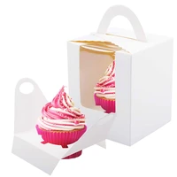 50 pcs single cupcake boxes white individual cupcake carrier holders with window inserts for bakery wrapping packaging