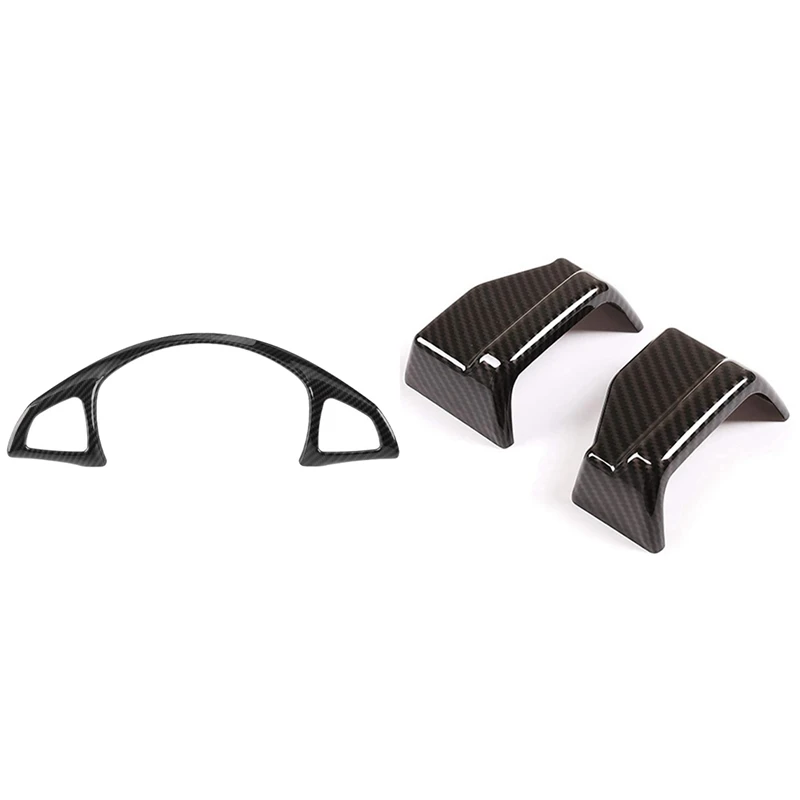 

2 Set Car Accessories: 1 Set Car Seat Safety Belt Cover Trim & 1 Pcs Car Steering Wheel Frame Carbon Fiber Trim Cover