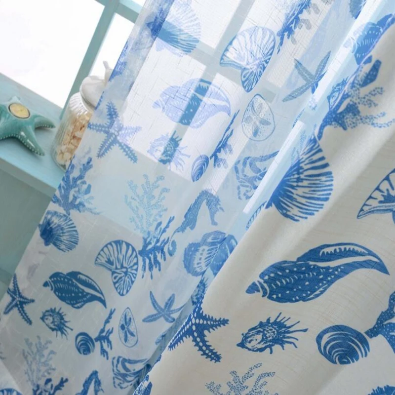 Занавеска для гостиной с рисунком морских животных голубая мультяшная занавеска