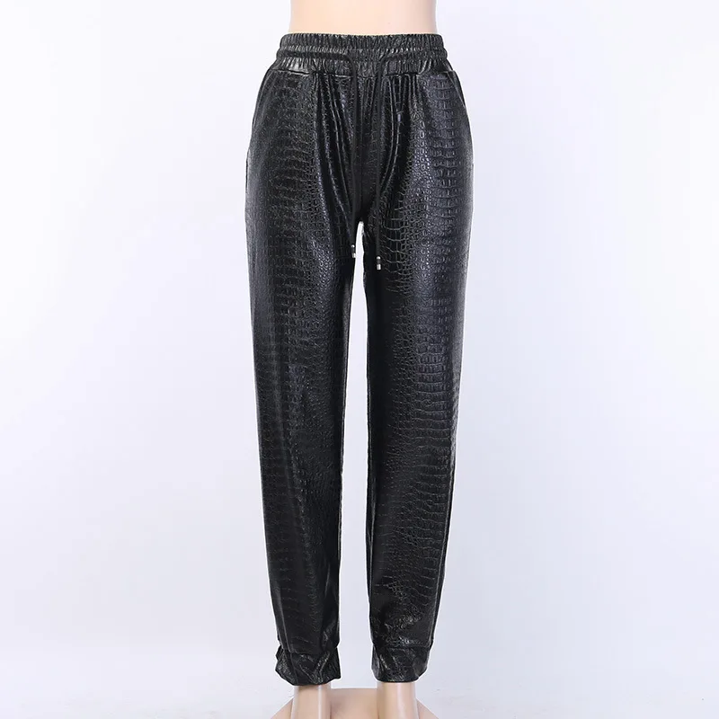 

Fashion Matte PU Pants Women Pull Rope Retro Autumn/winter Leather Pencil Pants