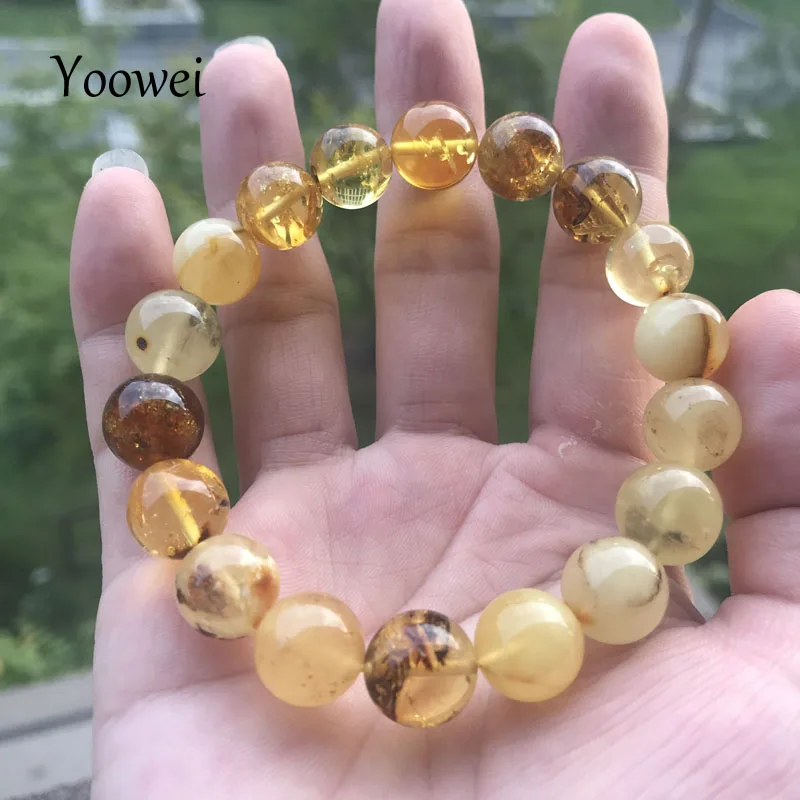 Yoowei 11 мм натуральный завод янтарный браслет с круглыми бусинами специальный