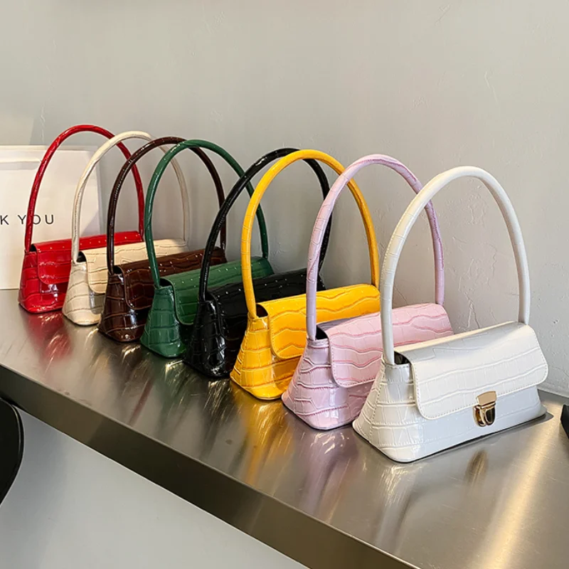 

PU Leather Underarm Bags for Women Crocodile Pattern Ladies Small Shoulder Bags Vintage Solid Color Female Purse Handbags Bolso
