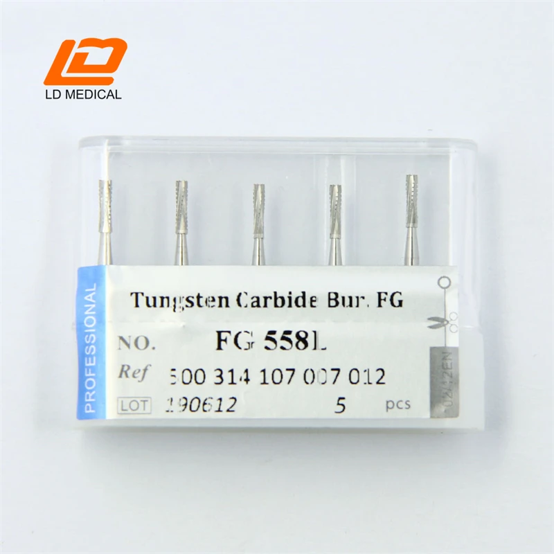 Dental Tungsten Carbide Burs FG 558L(110 012)  High Speed FG Cylinder Cross Cut Prepare Cavities CE ISO Certified dental tungsten carbide burs fg 1559（137 014 high speed fg round cyl cross cut cutting of crown ce iso certified