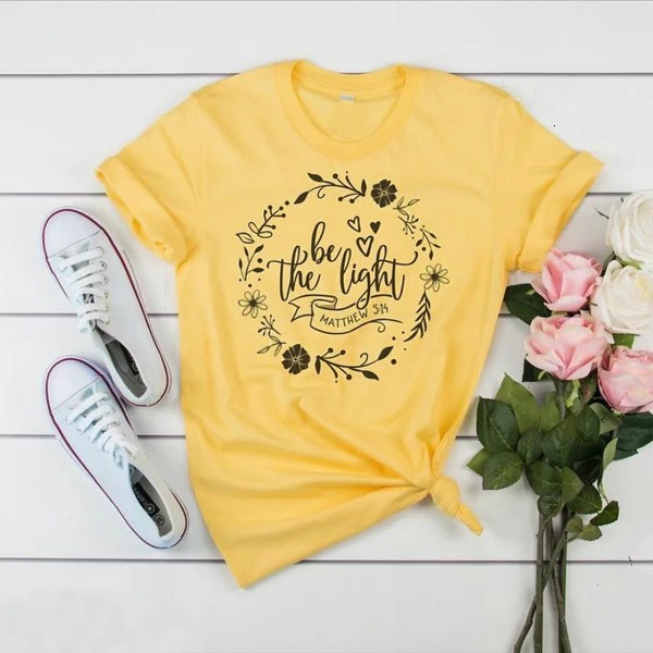 

Be the light New Women Christian T-shirts "Matthew 5:14" Floral Graphic unisex funny casual religion Christian tees tops- L009