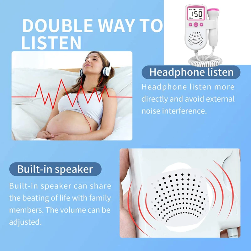 Фетальный допплер без излучения 3 МГц зонд монитор сердечного ритма Подсветка