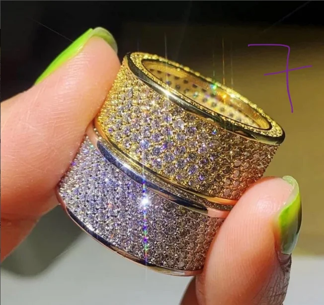 

Кольцо из 100% стерлингового серебра 925 пробы, желтое золото, с бриллиантами, свадебное украшение, кольца для мужчин и женщин