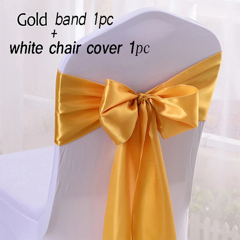 

1set 1pc All Inclusive Stretch Lycra White Chair Cover Spandex Wedding Party Events Chair Cover with 1pc satin chair band
