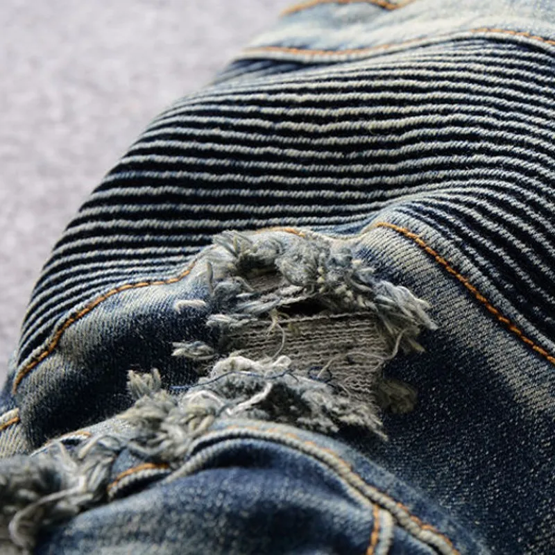 Джинсы скинни мужские рваные джинсы с дырками модная брендовая одежда