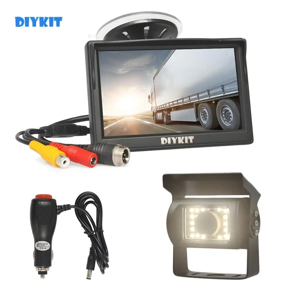 

DIYKIT 5" 4PIN Reverse Rear View Car Monitor Waterproof LED Night Vision Backup Bus Truck CCD Camera free Car Charger