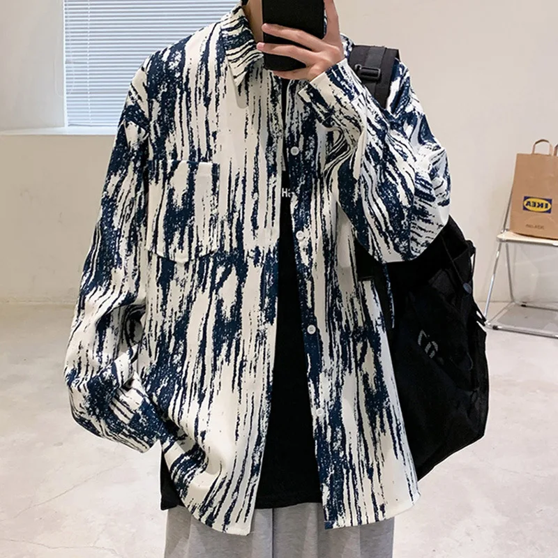 

Tie dyed shirt men's fashion brand loose printed long sleeved shirt spring autumn trend casual coat