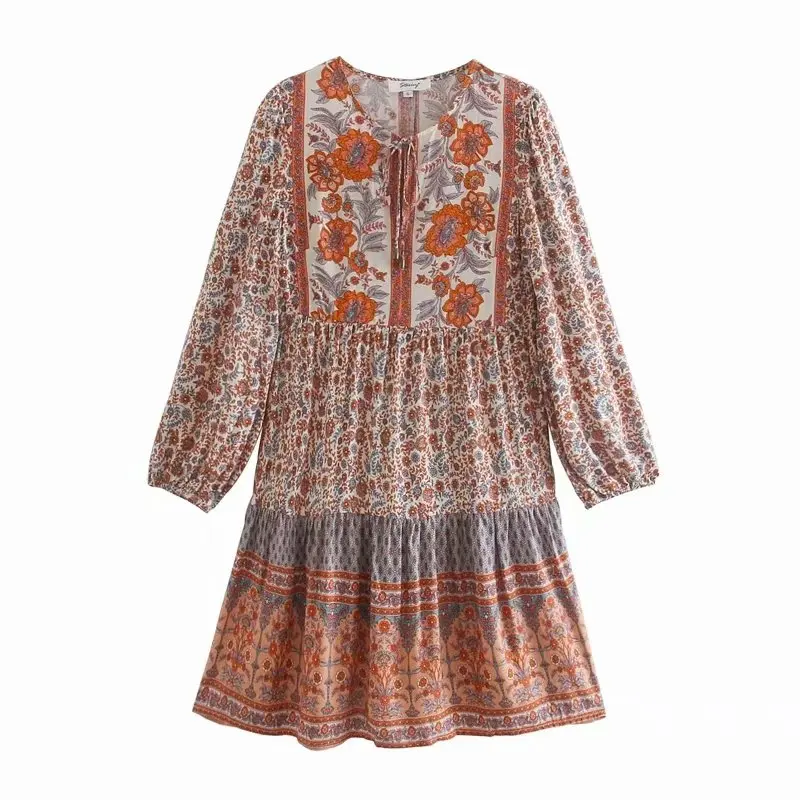 Платье женское винтажное шикарное на шнуровке Пляжное богемное мини-платье с