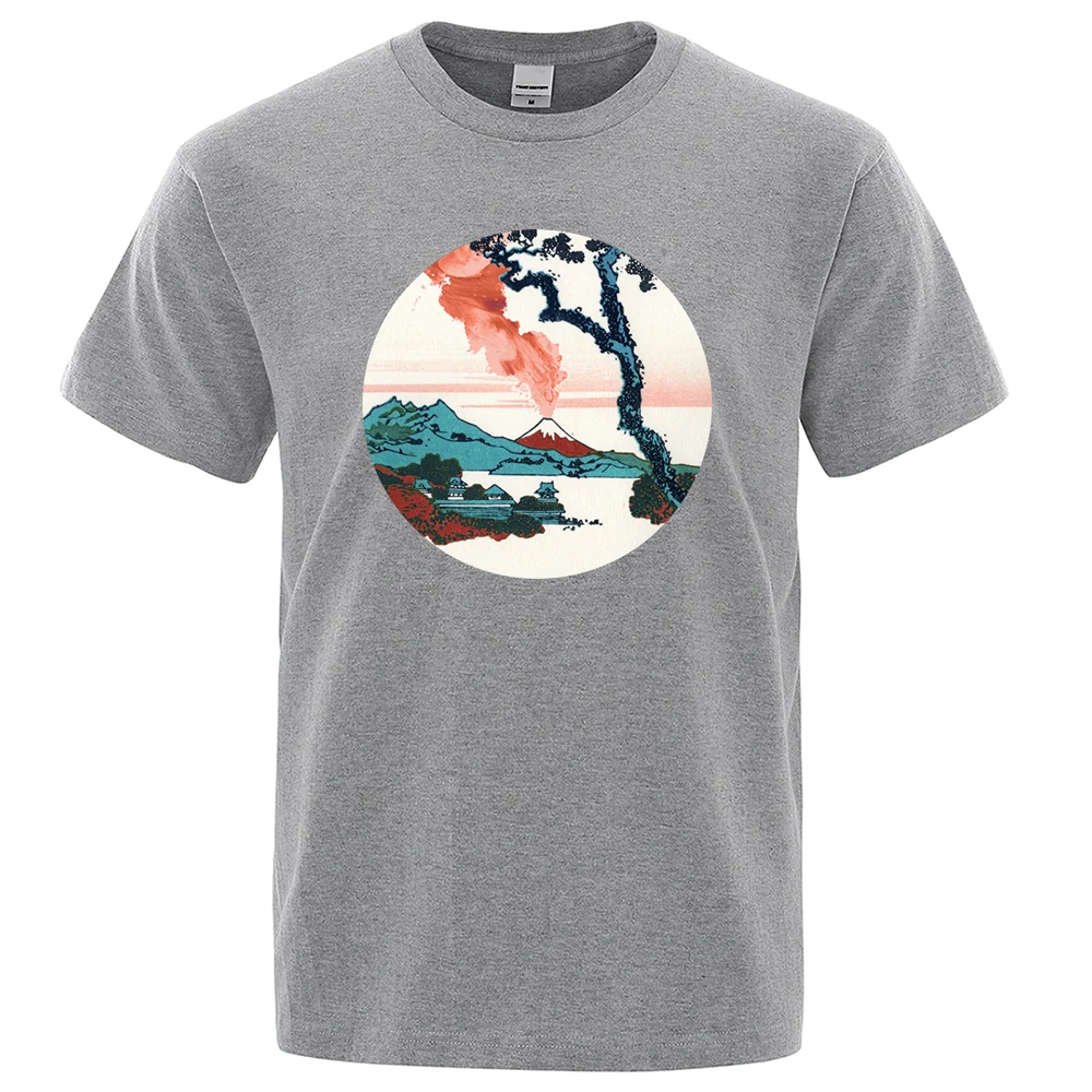 

Hokusai View Of Mount Fuji With Eruption printMen Tshirt Fashion Cool Tops Oversized 2021 T-shirts Mens Summer Casual T Shirt