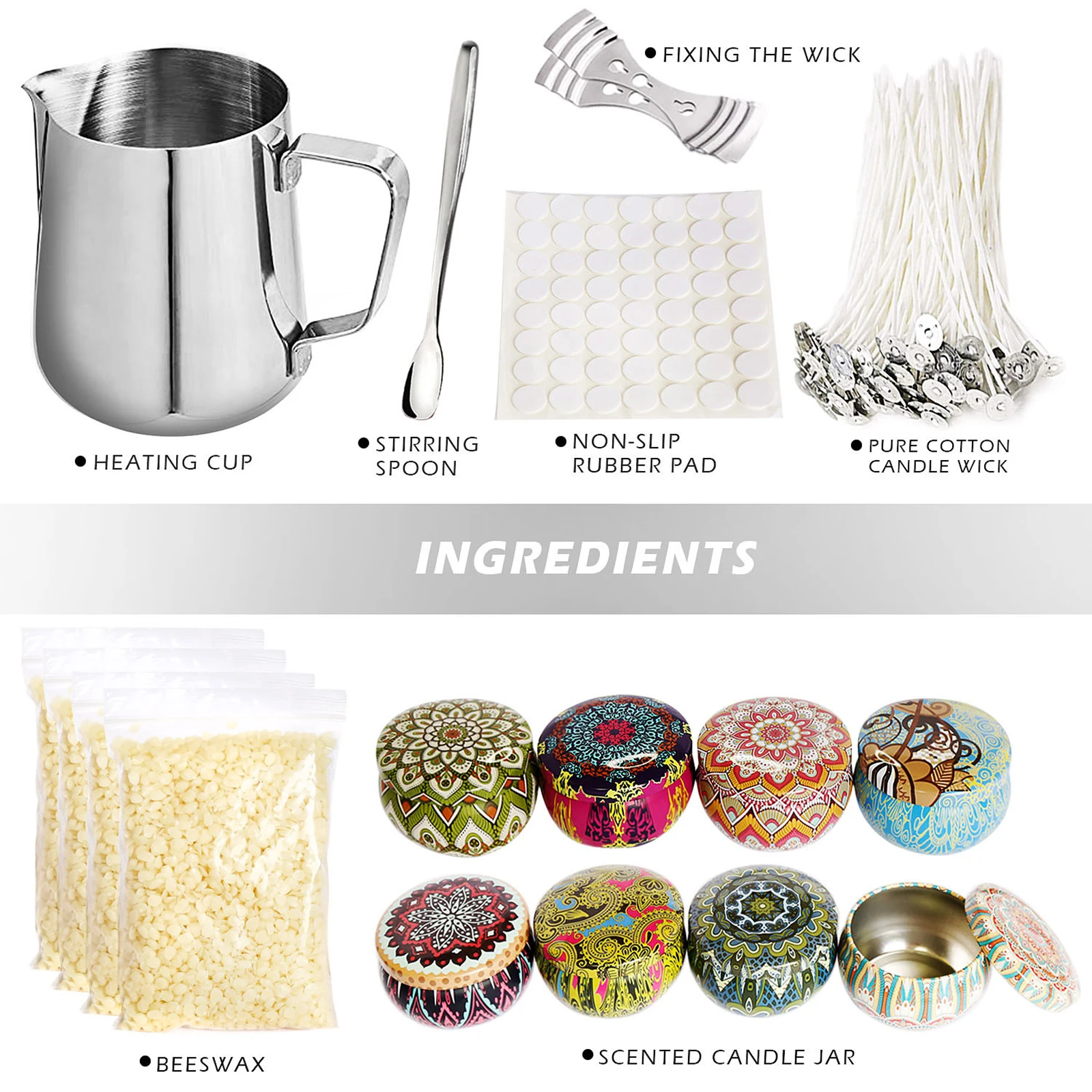 

Candle Making Tools DIY Accessory 550ml Stainless Steel Container Beewax Candles Tins And Spoon Fresh Iron Cans 12.5cm Wax Core