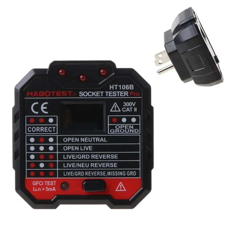 

HT106 Electric Socket Tester Neutral Live Earth Wire Testing Circuit Polarity Y5JA
