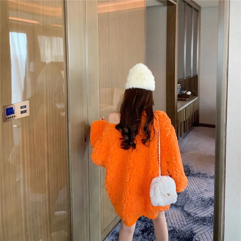 

The latest autumn lambs wool sweater women thick loose hedging mid-length furry coat furry