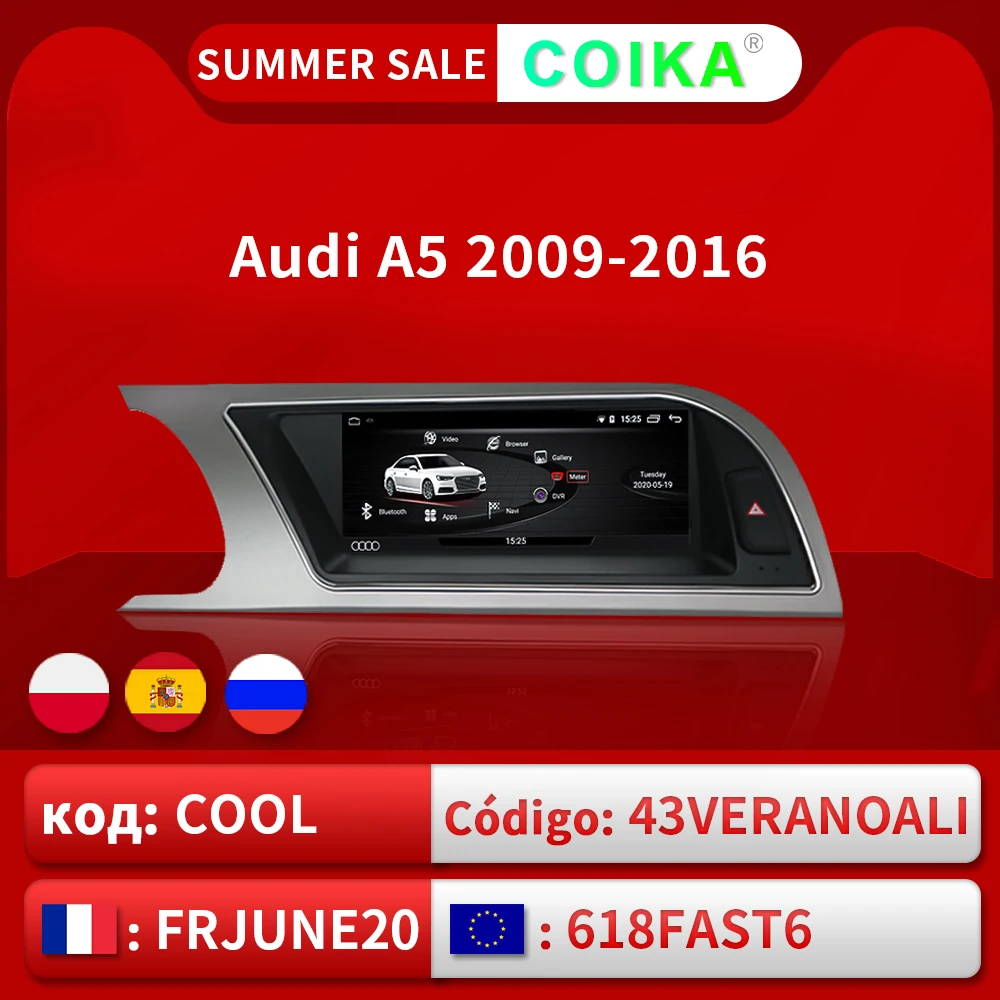 Автомобильный радиоплеер COIKA 8 дюйма Android 10 0 для Audi A5 2009 2016 GPS навигатор