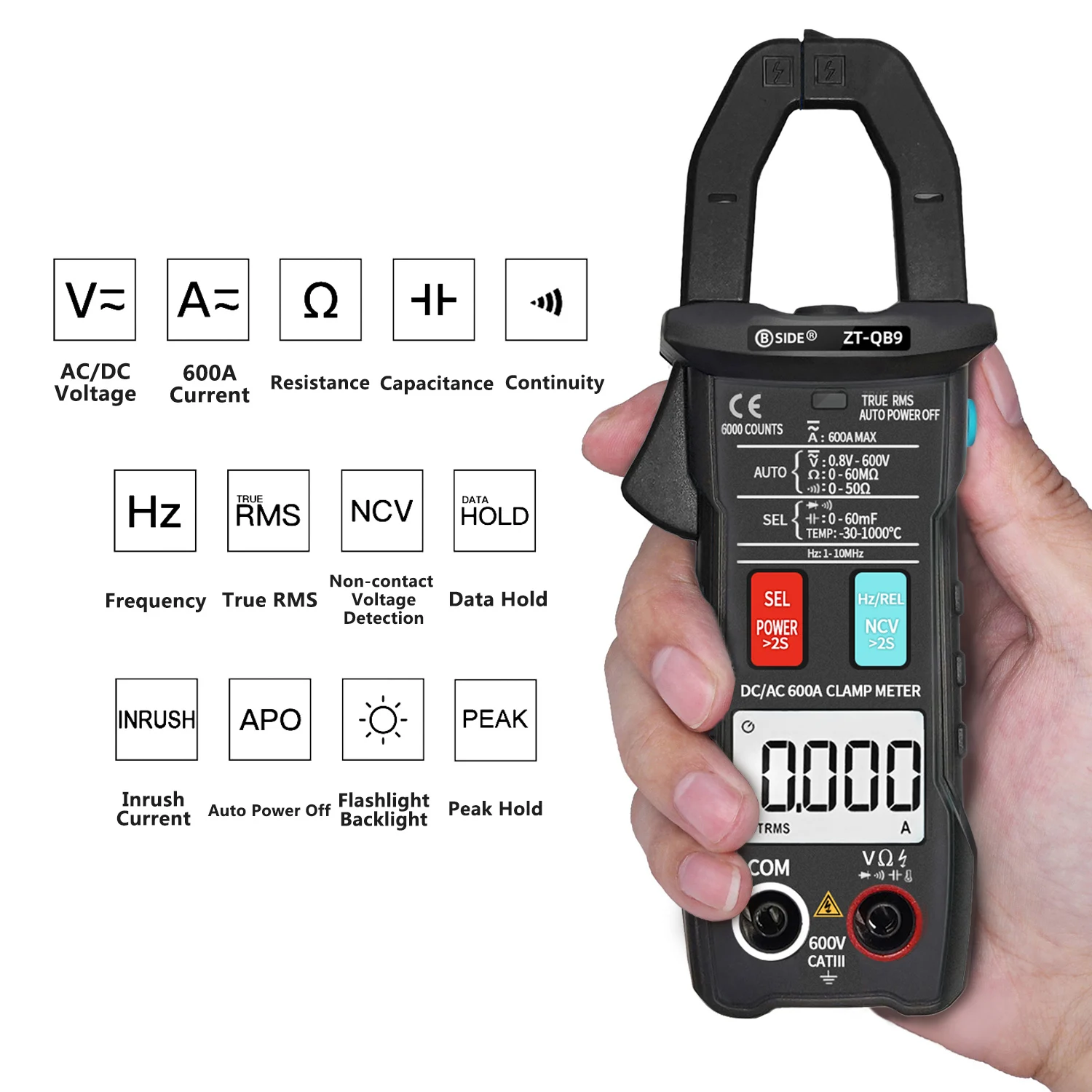 BSIDE 6000 Counts Digital Clamp Meter True RMS Multimeter Ammeter AC DC Voltage Current NCV Test Universal |
