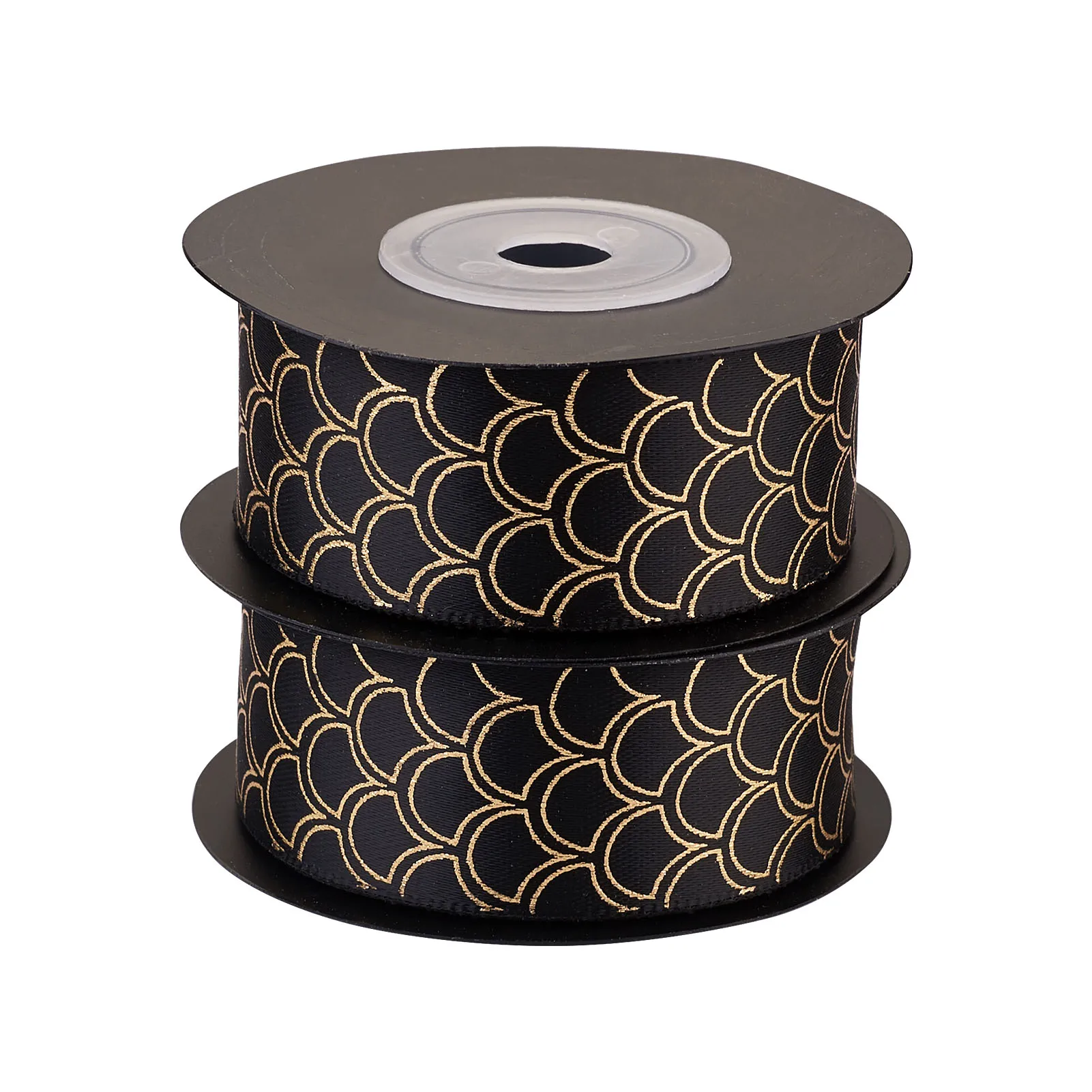 

2 рулона 5/8 "1" черный, белый цвет сатиновых лент из полиэстера с разными рисунками с одиночными шопкинами золотой горячая штамповка Поделки С...