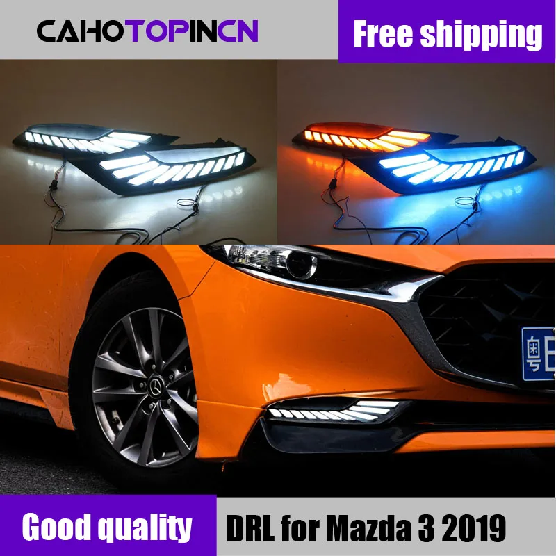 

2PCS LED DRL Daytime Running Light For Mazda 3 Axela 2019 2020 Waterproof 12V Yellow Turn Signal Indicator Light Bumper Lamp