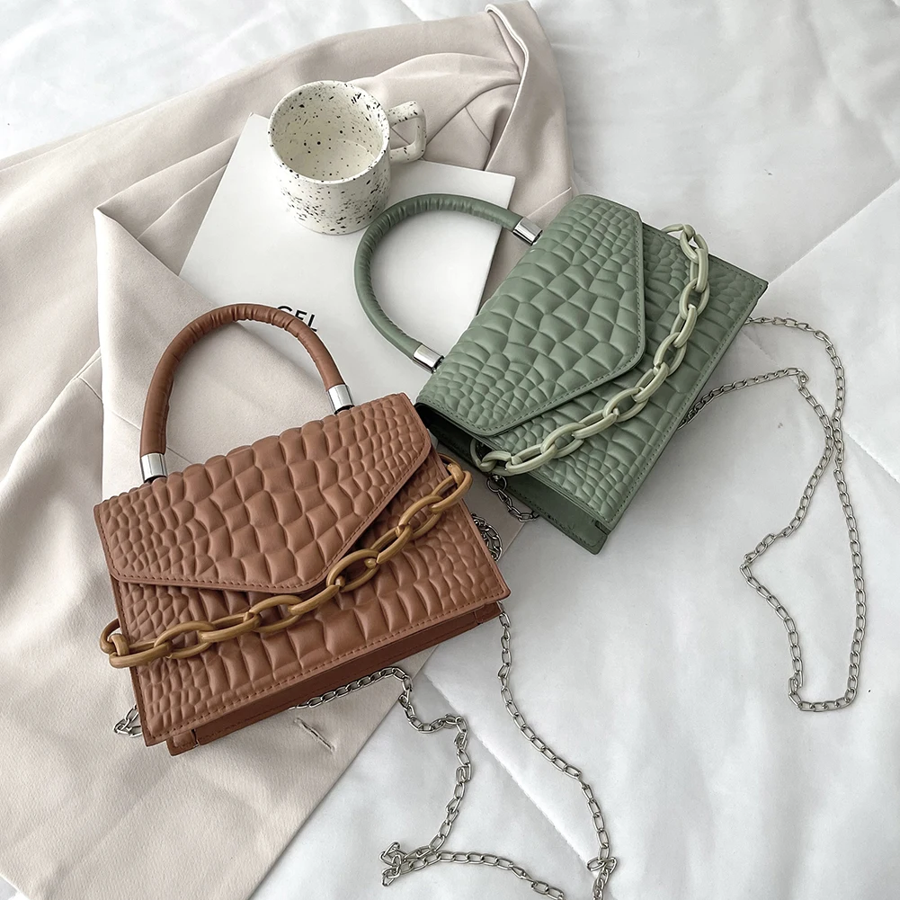 

New Women Bags Luxurious Messenger Bag Vintage Alligator Pattern PU Chain Shoulder Women Small Flap Messenger Bag