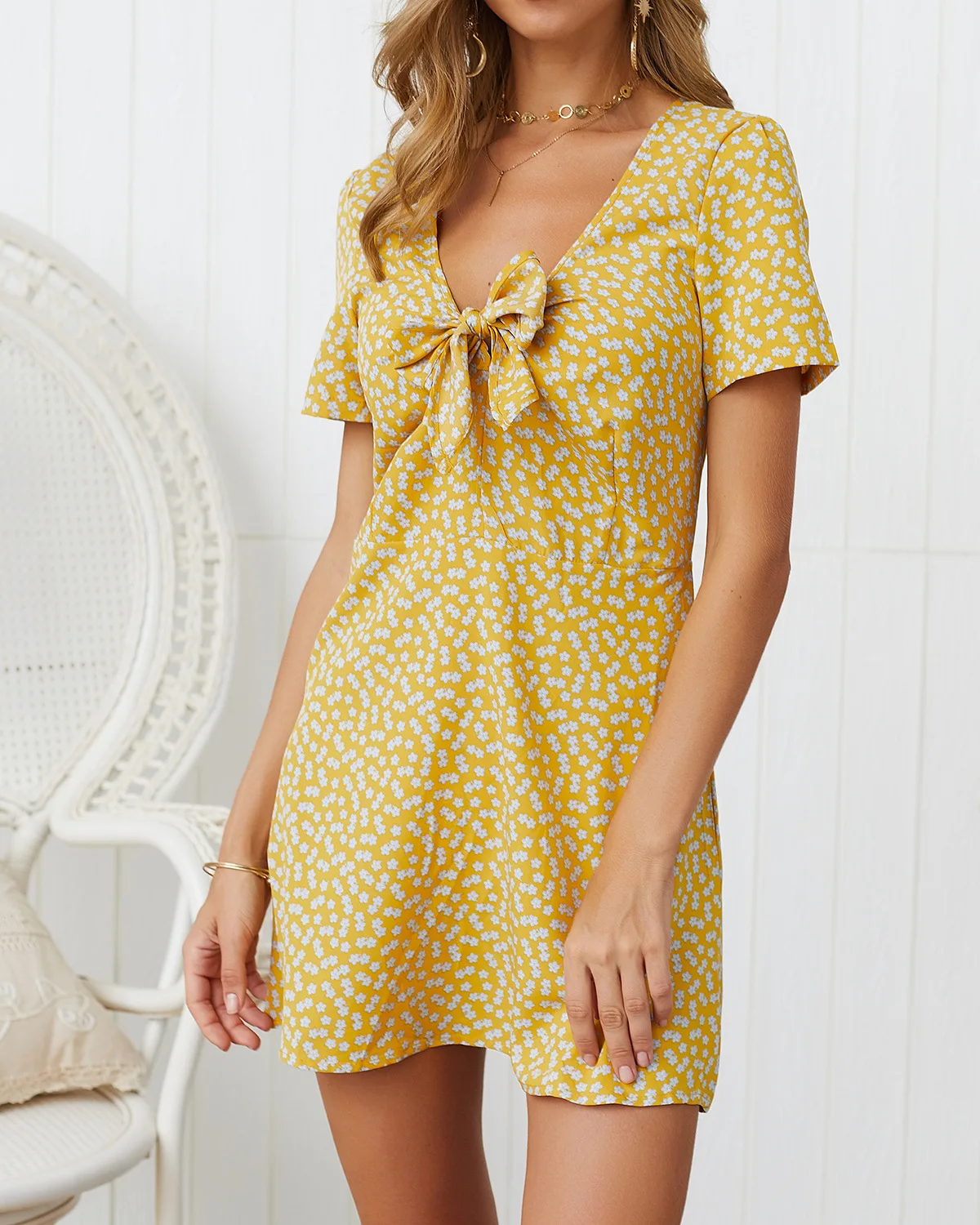 Женские мини платья с высокой талией и принтом в горошек Vestidos платье открытой