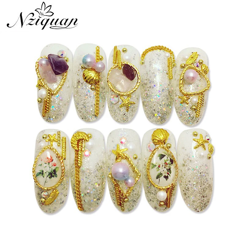 

NZIQUAN 50 шт. 8*10 мм металлическая рамка дизайн ногтей Декор 3D сплав ногтей украшения геометрические Стразы DIY дизайн ногтей