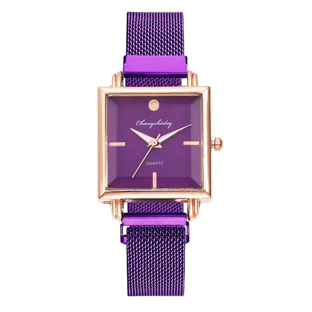 

New Luxury Women Wrist Watch Magnet Business Square Dial Red Stainless Steel Strap Ladies Quartz Watch Montre Femme Dropshipping
