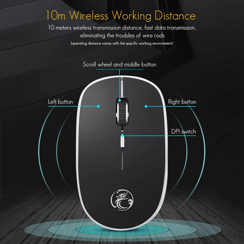 

IMICE Slim Wireless Mouse 1600DPI Silent Computer Mouse Noiseless Sound USB Receiver Mice Universal Optical Mouse For PC Laptop