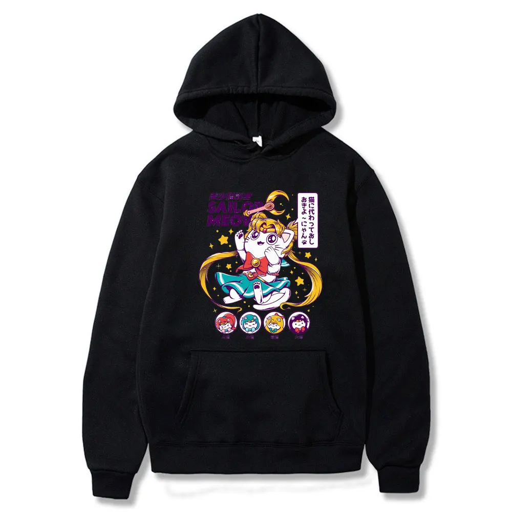 

Sailor Moon Kawaii Anime Harajuku Hoodie Women Ullzang Cute Cat Cartoon Korean Style Hooded Sweatshirt 90s Fashion Print Hoodies