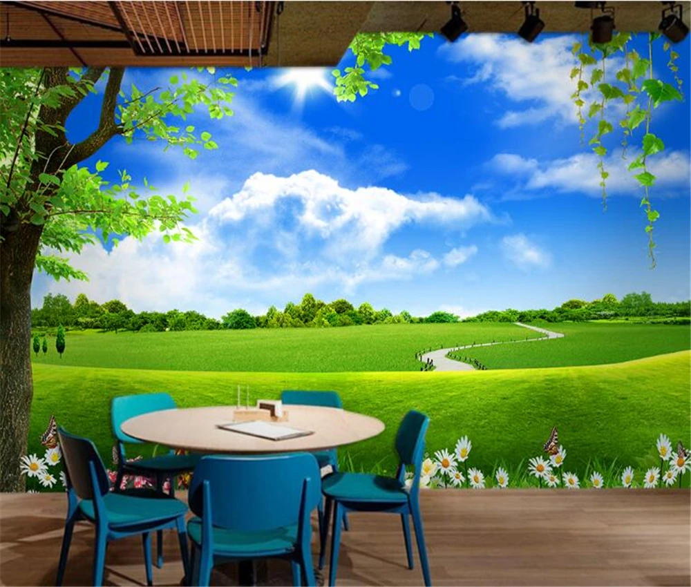 Beibehang большое голубое небо с белыми облаками и деревом под заказ ТВ фоновая