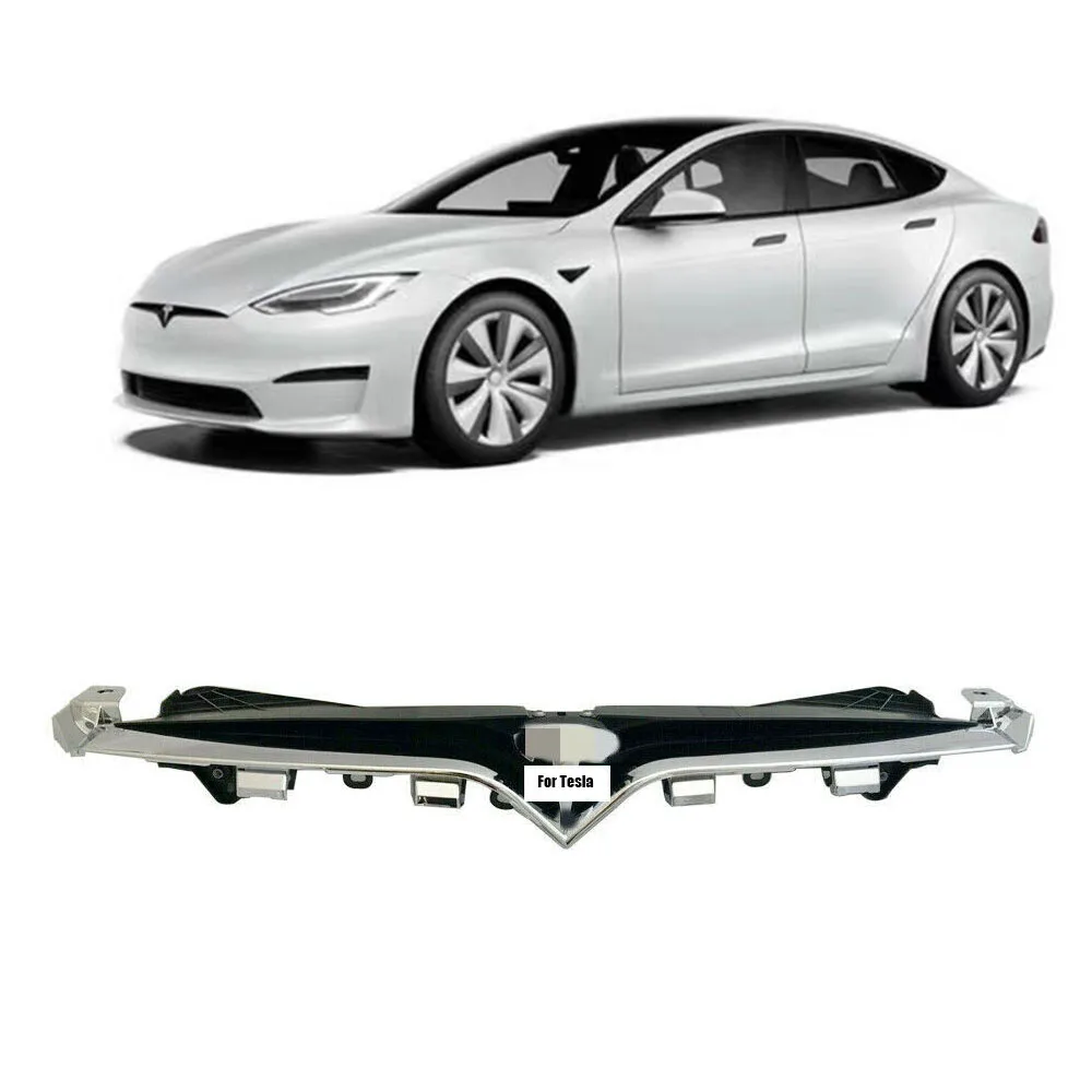

Set Of 3pcs For Tesla Model S 2016-2019 Front Bumper Upper Chrome Grille with Car Logo 1056377-00-F 1062472-00-E 1053686-00-F