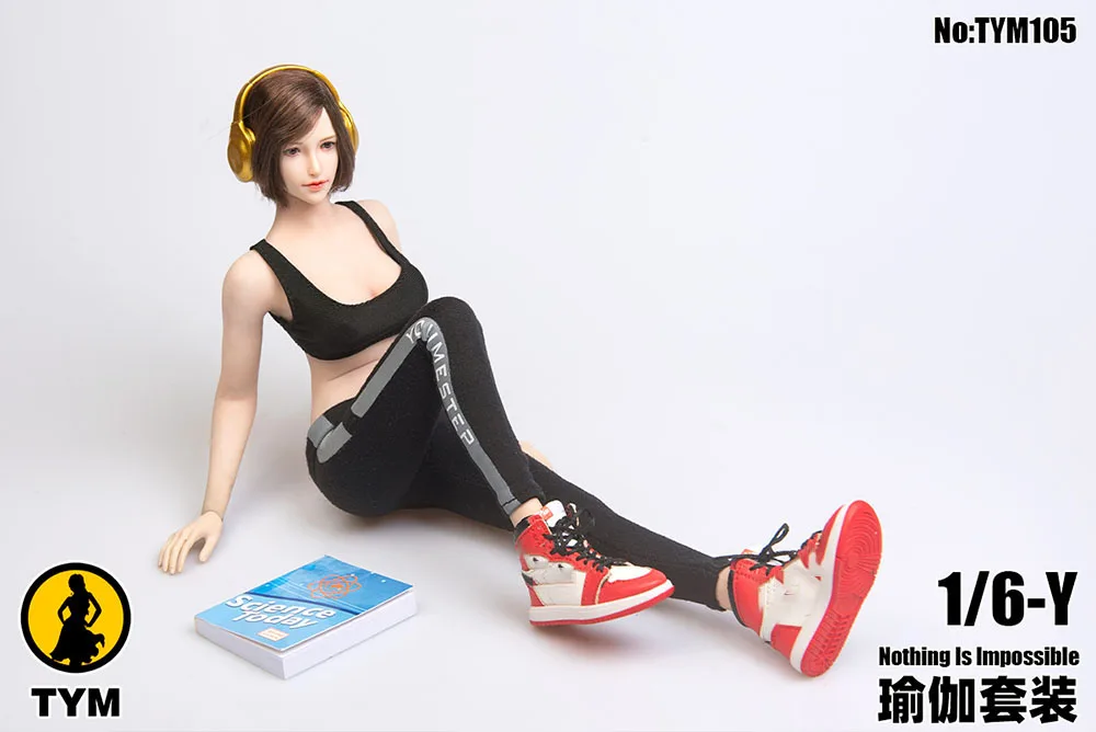 

In Stock 1/6 Scale Sexy Trend Black Yoga Suit TYM105 with Shoes Fit 12" Female Big Breasts Action Figure Body