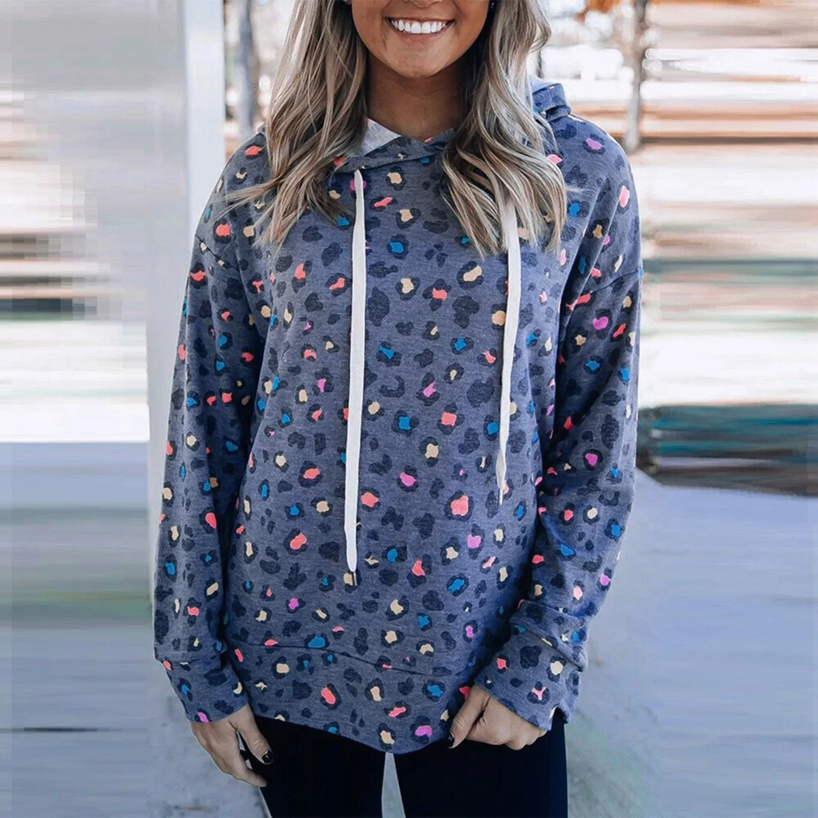 

Новые женские толстовки с капюшоном Leoaprd, топы на осень и зиму, свободные топы с капюшоном и принтом