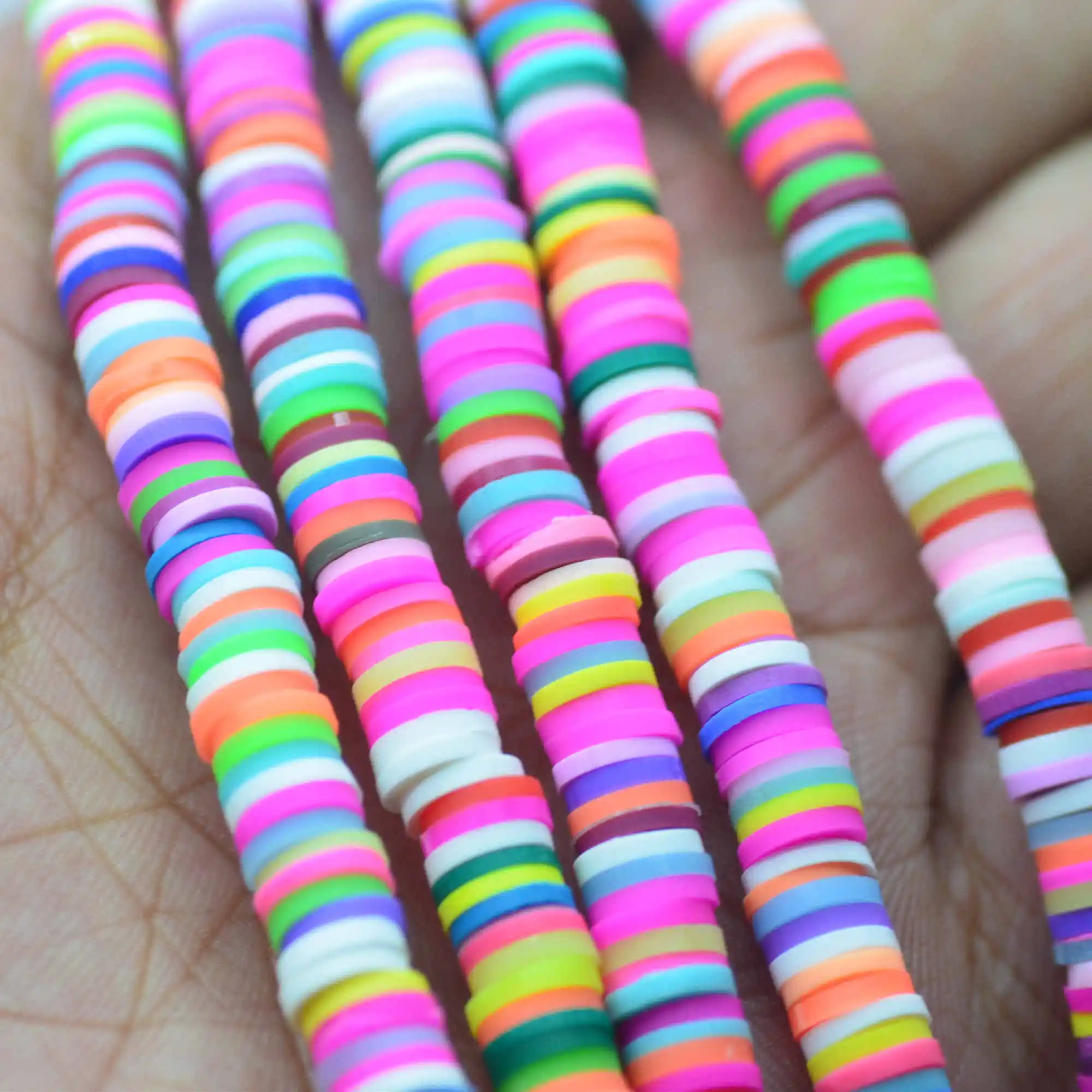 Бусины из полимерной глины в 2 нити разноцветные Круглые бусины ручной работы 5 мм